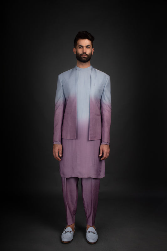 Ombre Kurta, Trousers, & Open Jacket