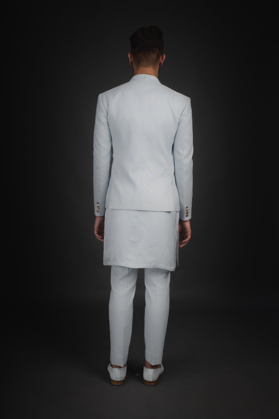 Periwinkle Open Jacket, Kurta, & Trousers