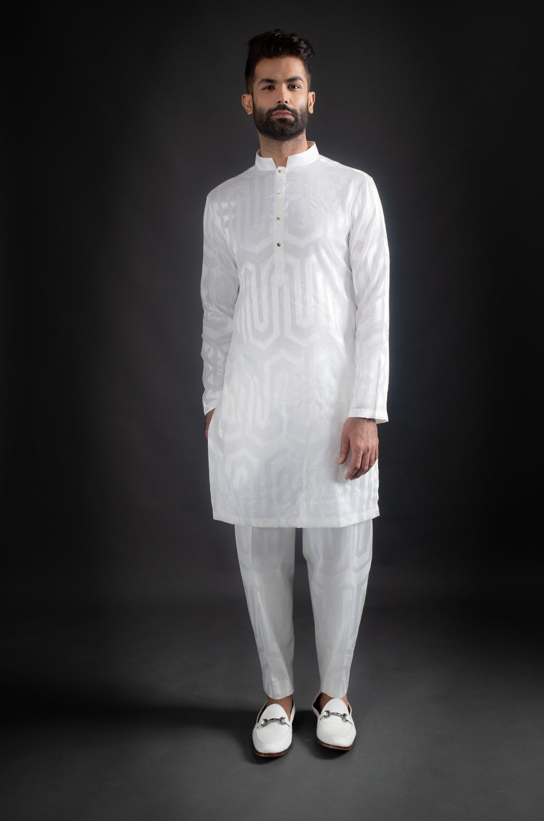 White Open Jacket, Kurta, & Trousers