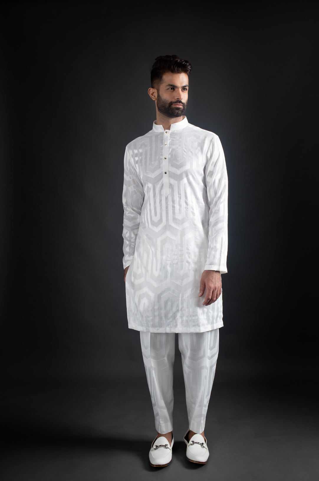 White Open Jacket, Kurta, & Trousers