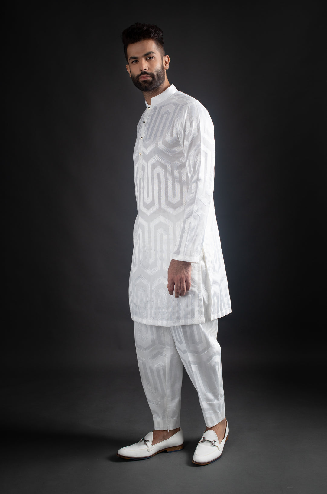 White Open Jacket, Kurta, & Trousers