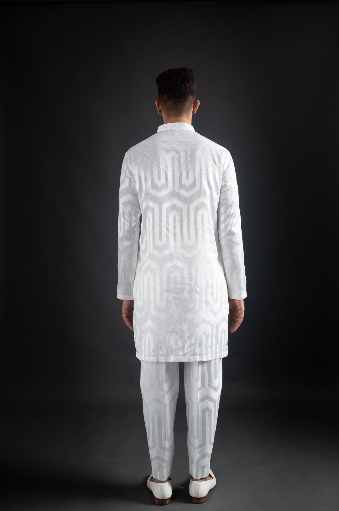 White Open Jacket, Kurta, & Trousers
