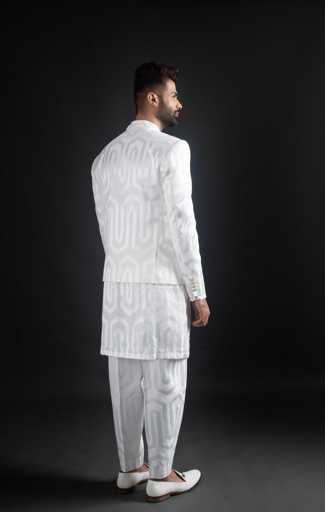 White Open Jacket, Kurta, & Trousers