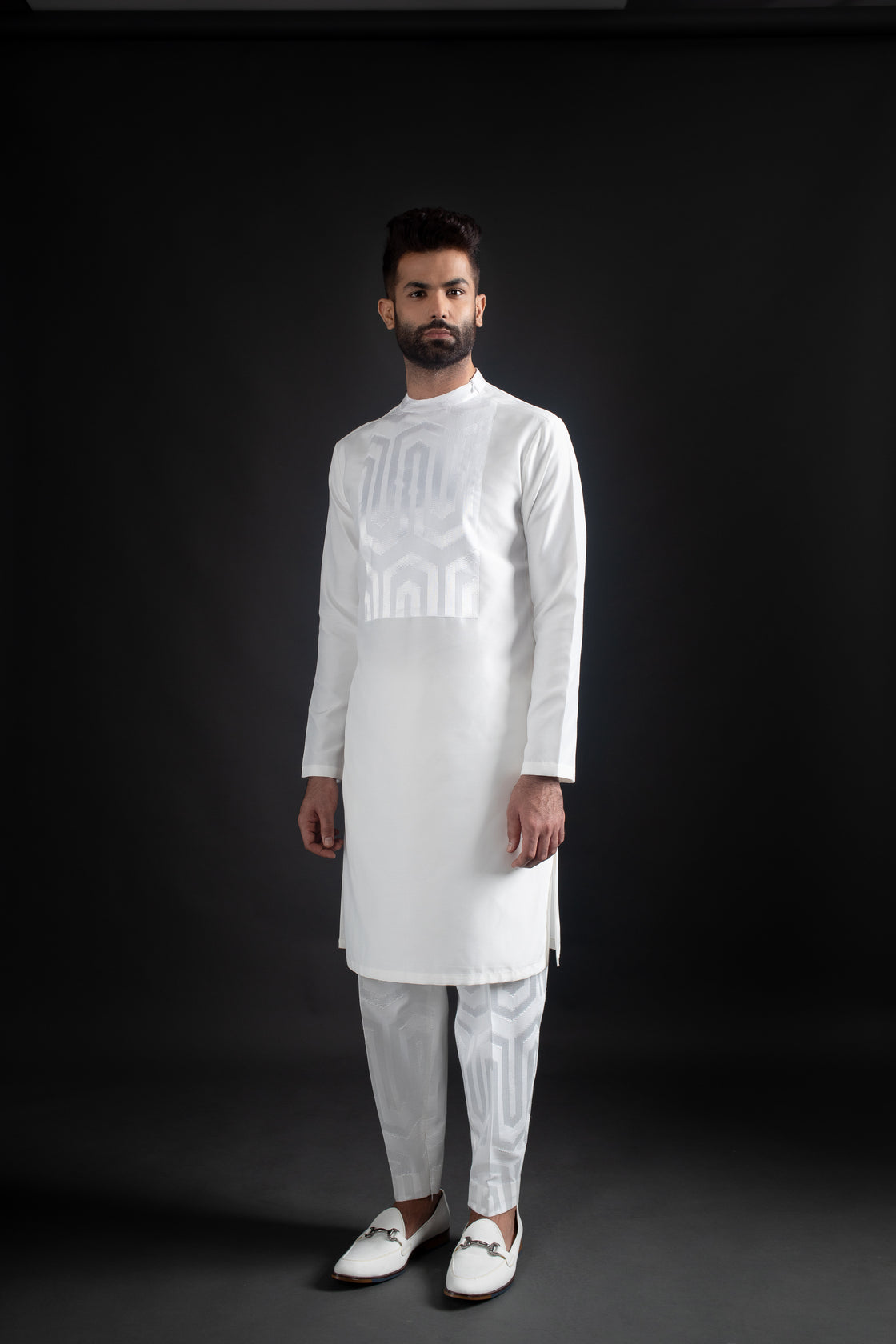 White Open Jacket, Kurta, & Trousers
