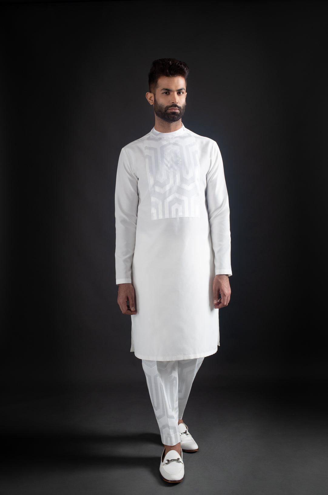 White Open Jacket, Kurta, & Trousers