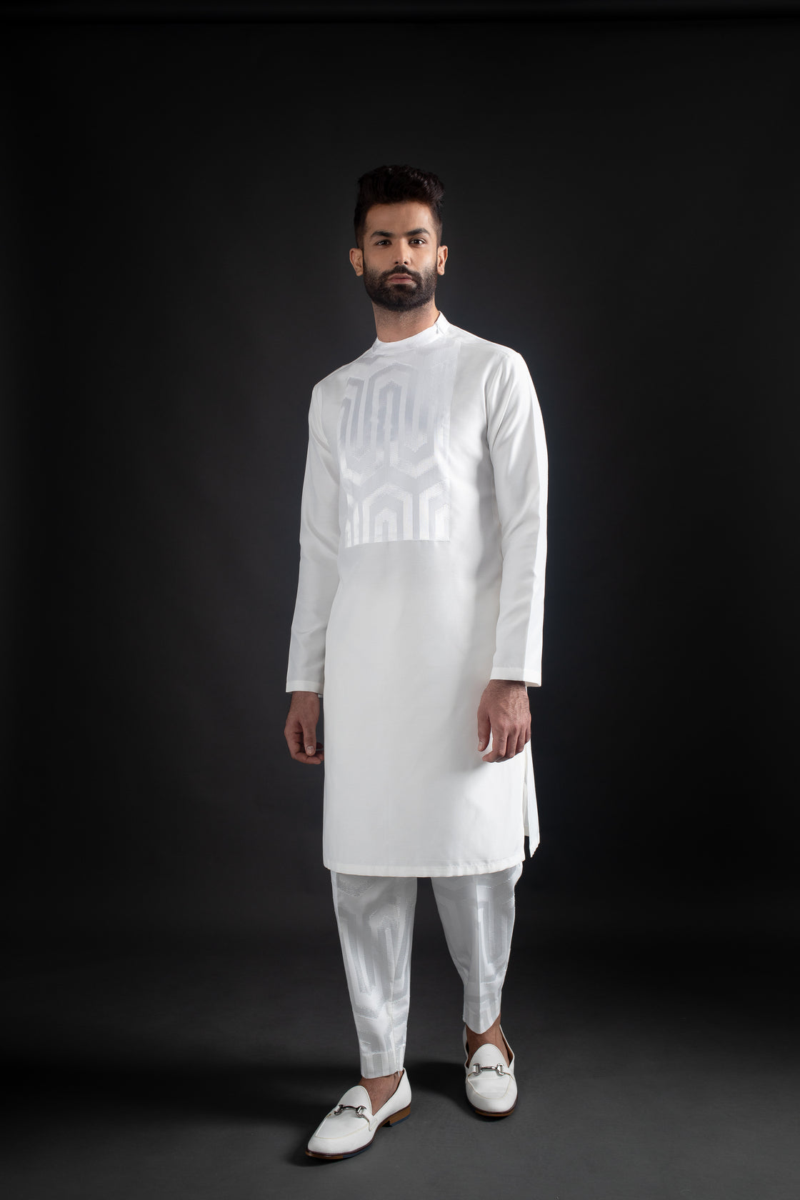 White Open Jacket, Kurta, & Trousers