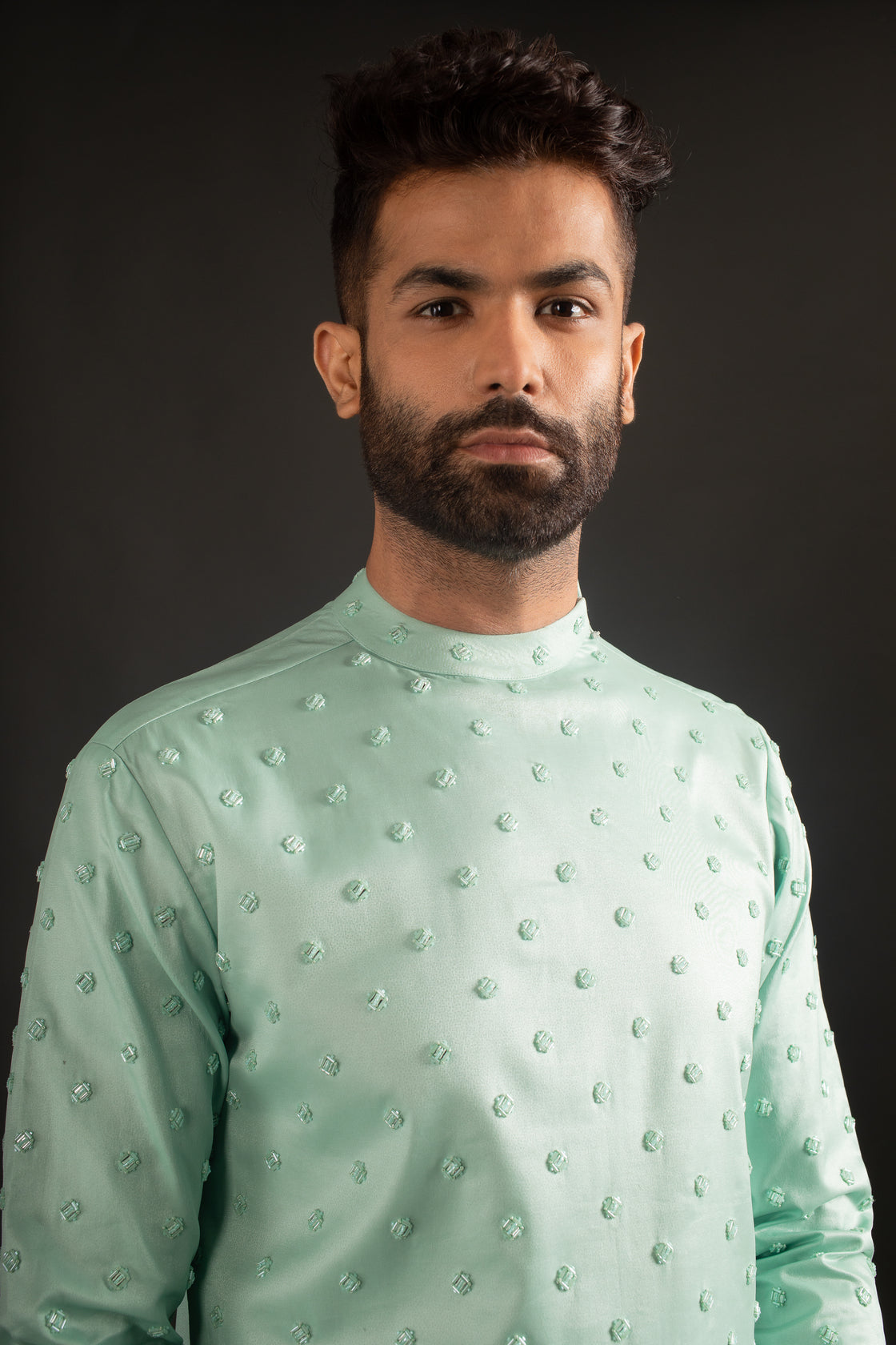 Seafoam Green Open Jacket, Kurta, & Trousers