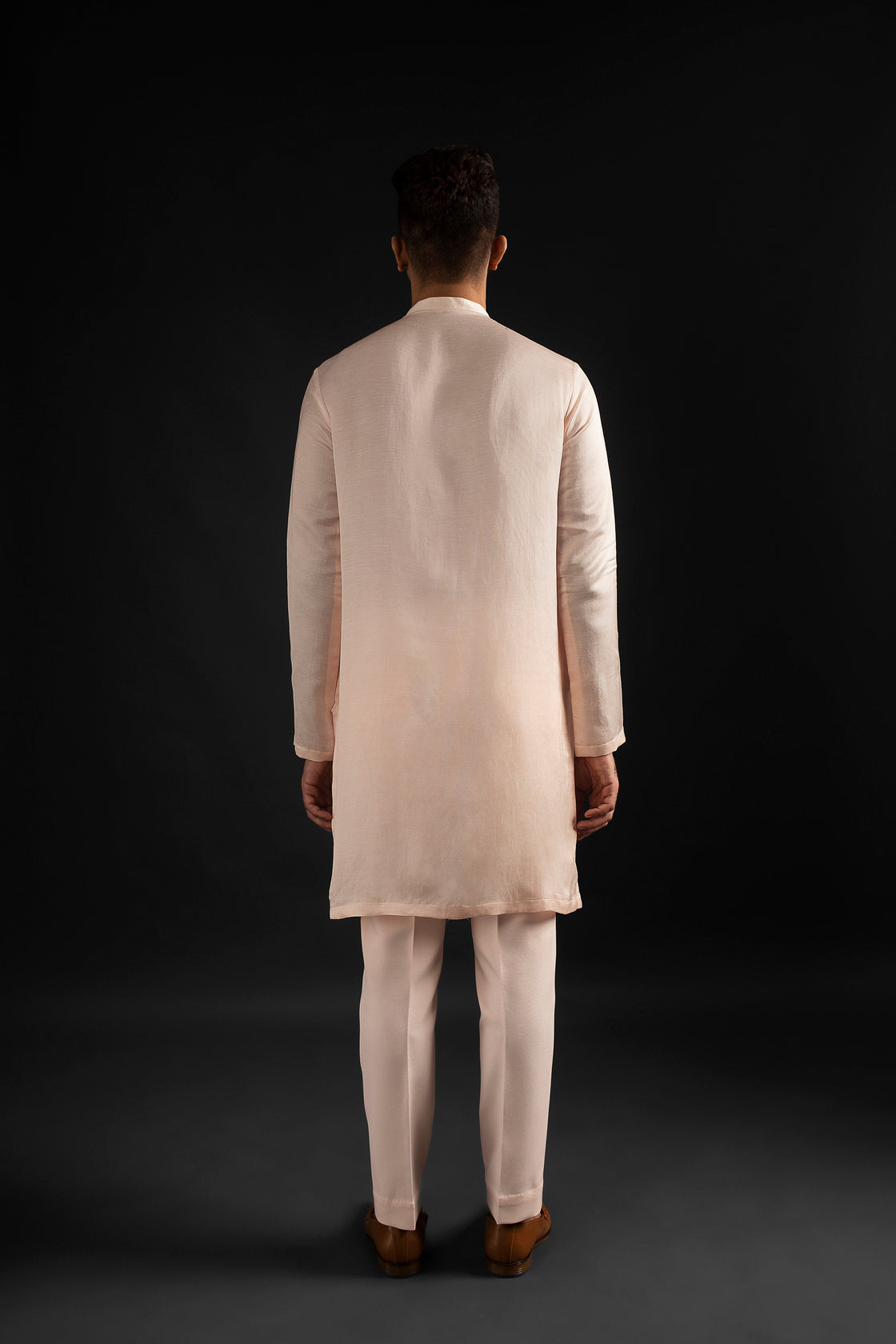 Peach Open Jacket, Kurta, & Trousers