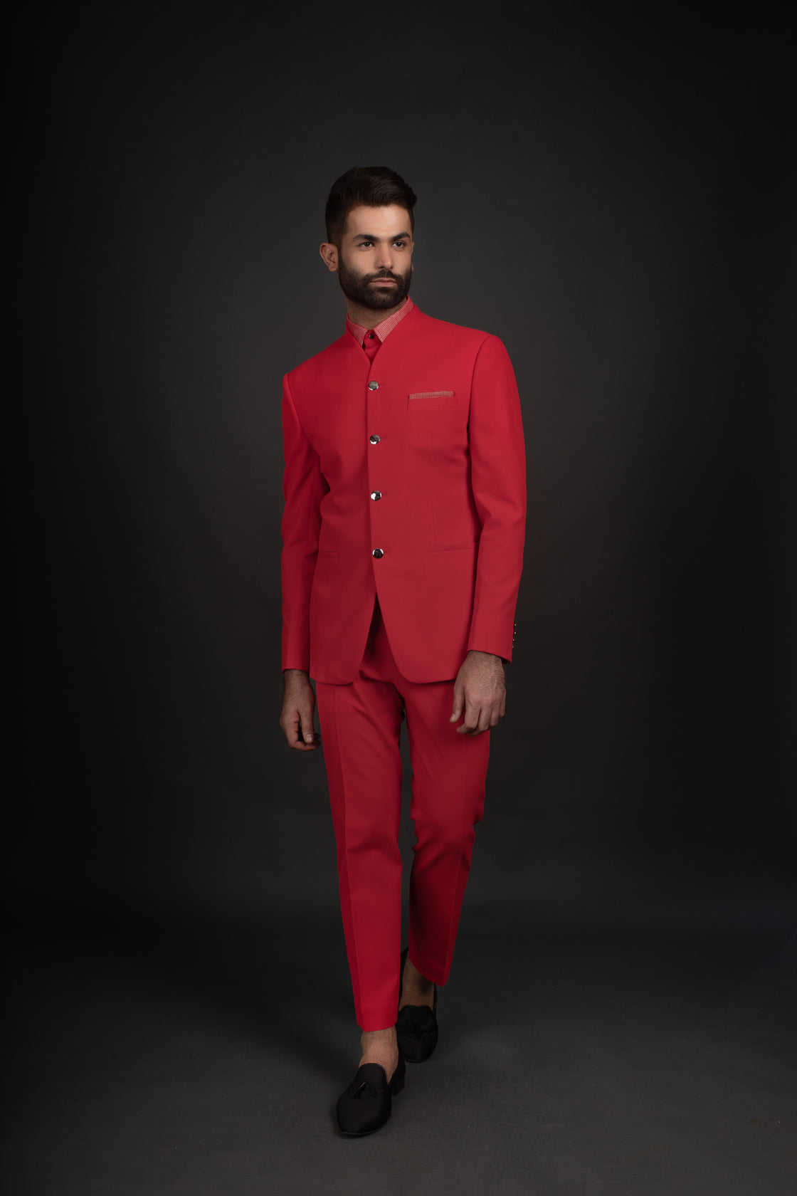 Red Bandhgala, Shirt, & Trousers